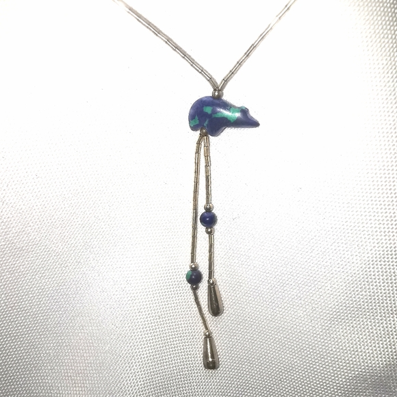 Lapis Lazuli Blue Fetish Bear Healing Necklace - Picture 2 of 4
